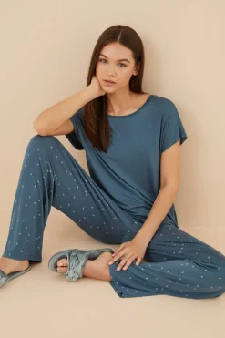 Women'secret Pijamas-Pijama Comprido Flores Azul