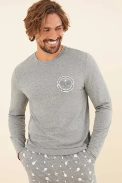 Women'secret Pijama Comprido Homem 100% Algodao Tenis Cinzento New