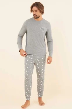 Women'secret Pijama Comprido Homem 100% Algodao Tenis Cinzento New