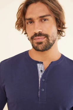 Women'secret Pijama Comprido Homem 100% Algodao Xadrez Azul