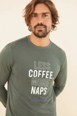 Women'secret Pijama Comprido Homem 100% Algodao Verde Beige