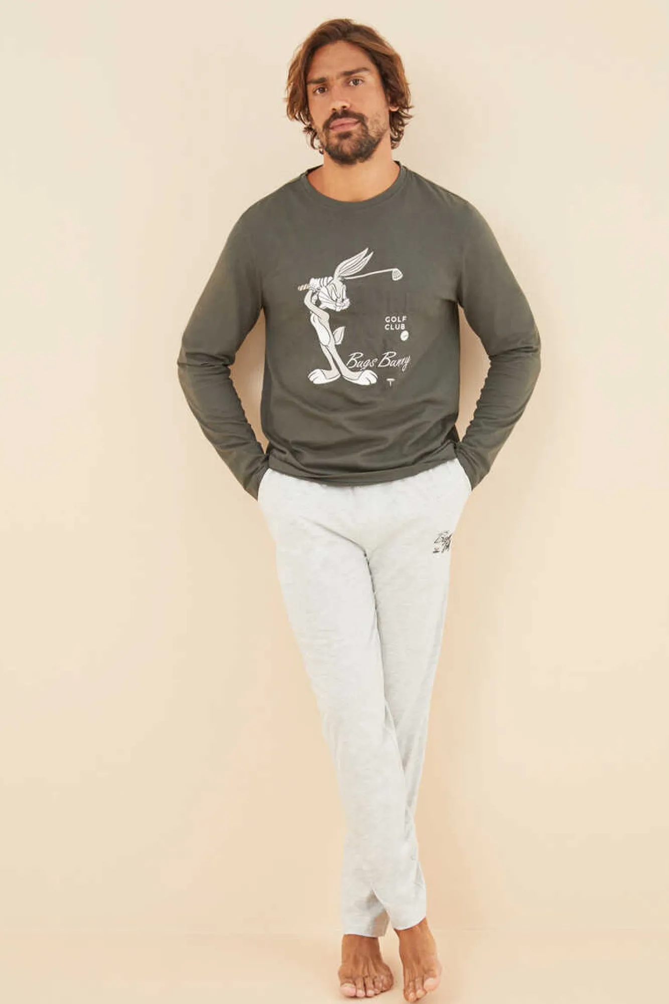 Women'secret Pijama Comprido Homem 100% Algodao Bugs Bunny Beige Hot