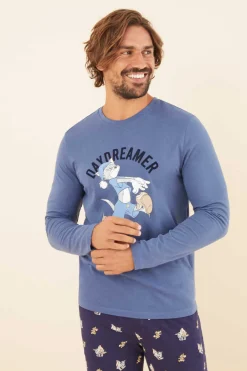 Women'secret Pijama Comprido Homem 100% Algodao Tom E Jerry Azul Discount