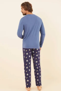 Women'secret Pijama Comprido Homem 100% Algodao Tom E Jerry Azul Discount