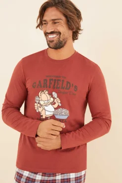 Women'secret Pijama Comprido Homem 100% Algodao Garfield Vermelho Best