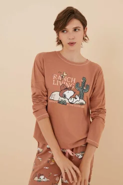 Women'secret Pijamas-Pijama De 100% Algodao Do Snoopy Em Castanho-Alaranjado