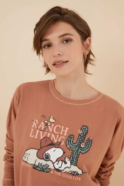 Women'secret Pijamas-Pijama De 100% Algodao Do Snoopy Em Castanho-Alaranjado