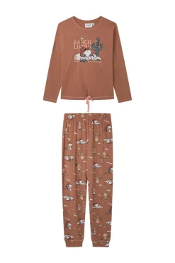 Women'secret Pijamas-Pijama De 100% Algodao Do Snoopy Em Castanho-Alaranjado