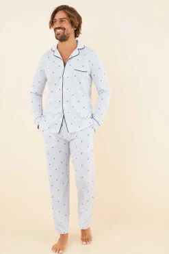 Women'secret Pijama De Homem Composto Por Calcas E Camisola De Manga Comprida, 100% Algodao, Em Cor Verde, Com Estampado De Xadrez. Azul Discount