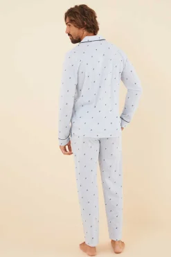 Women'secret Pijama De Homem Composto Por Calcas E Camisola De Manga Comprida, 100% Algodao, Em Cor Verde, Com Estampado De Xadrez. Azul Discount