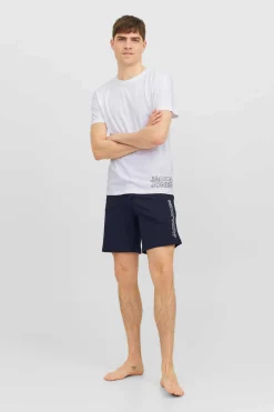 Jack & Jones Pijama De Manga Curta E Calcas Curtas Branco Discount