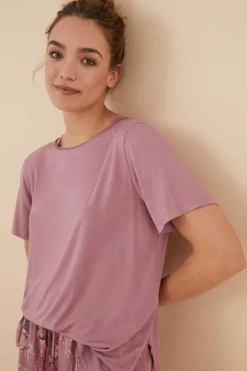 Women'secret Pijamas-Pijama Manga Curta Calcas Compridas Flores Viscose Cetim