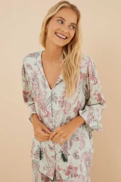 Women'secret Pijamas-Pijama Paisley Manga Curta Folho Calcas Capri