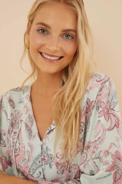 Women'secret Pijamas-Pijama Paisley Manga Curta Folho Calcas Capri