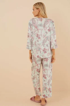 Women'secret Pijamas-Pijama Paisley Manga Curta Folho Calcas Capri