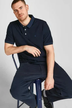 Jack & Jones PLUS Polo De Manga Curta Com Bordado Frontal De Algodao Organico Plus Azul Discount