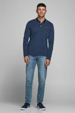 Jack & Jones Polo Manga Comprida Faixa Contraste Marinho Clearance