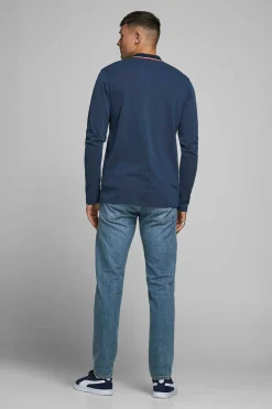 Jack & Jones Polo Manga Comprida Faixa Contraste Marinho Clearance