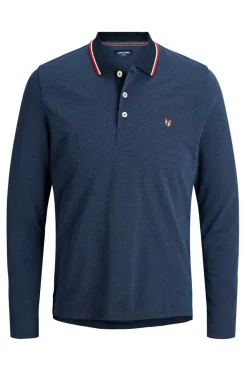 Jack & Jones Polo Manga Comprida Faixa Contraste Marinho Clearance