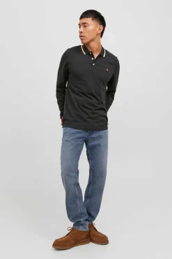 Jack & Jones Polo Manga Comprida Faixa Contraste Preto Hot