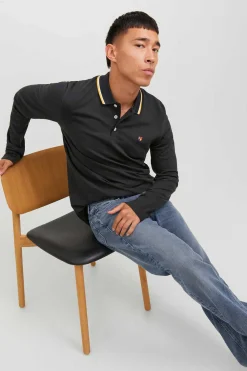 Jack & Jones Polo Manga Comprida Faixa Contraste Preto Hot