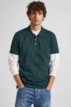 Pepe Jeans Polo Pique Logo Bandeira Bordado Verde Sale