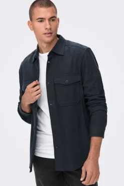 Only & Sons Sobrecamisa Tecido Algodao Marinho