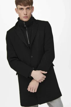 Only & Sons Sobretudo Fecho Abotoado Preto Outlet