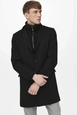 Only & Sons Sobretudo Fecho Abotoado Preto Outlet