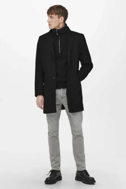 Only & Sons Sobretudo Fecho Abotoado Preto Outlet
