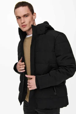Only & Sons Sobretudo Puffer Preto Clearance