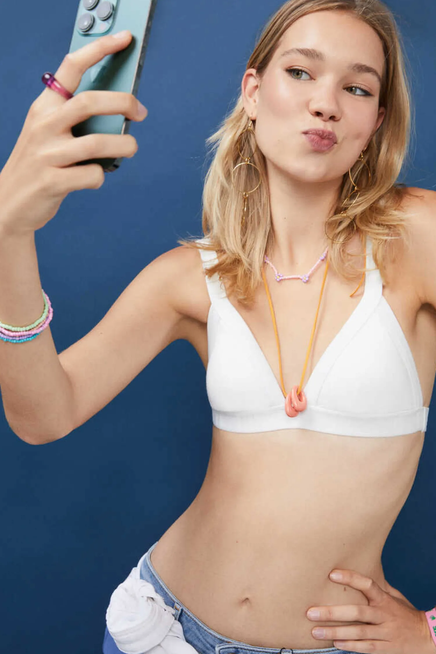 HI&BYE Roupa Interior-Soutien Top Triangular Algodao Branco