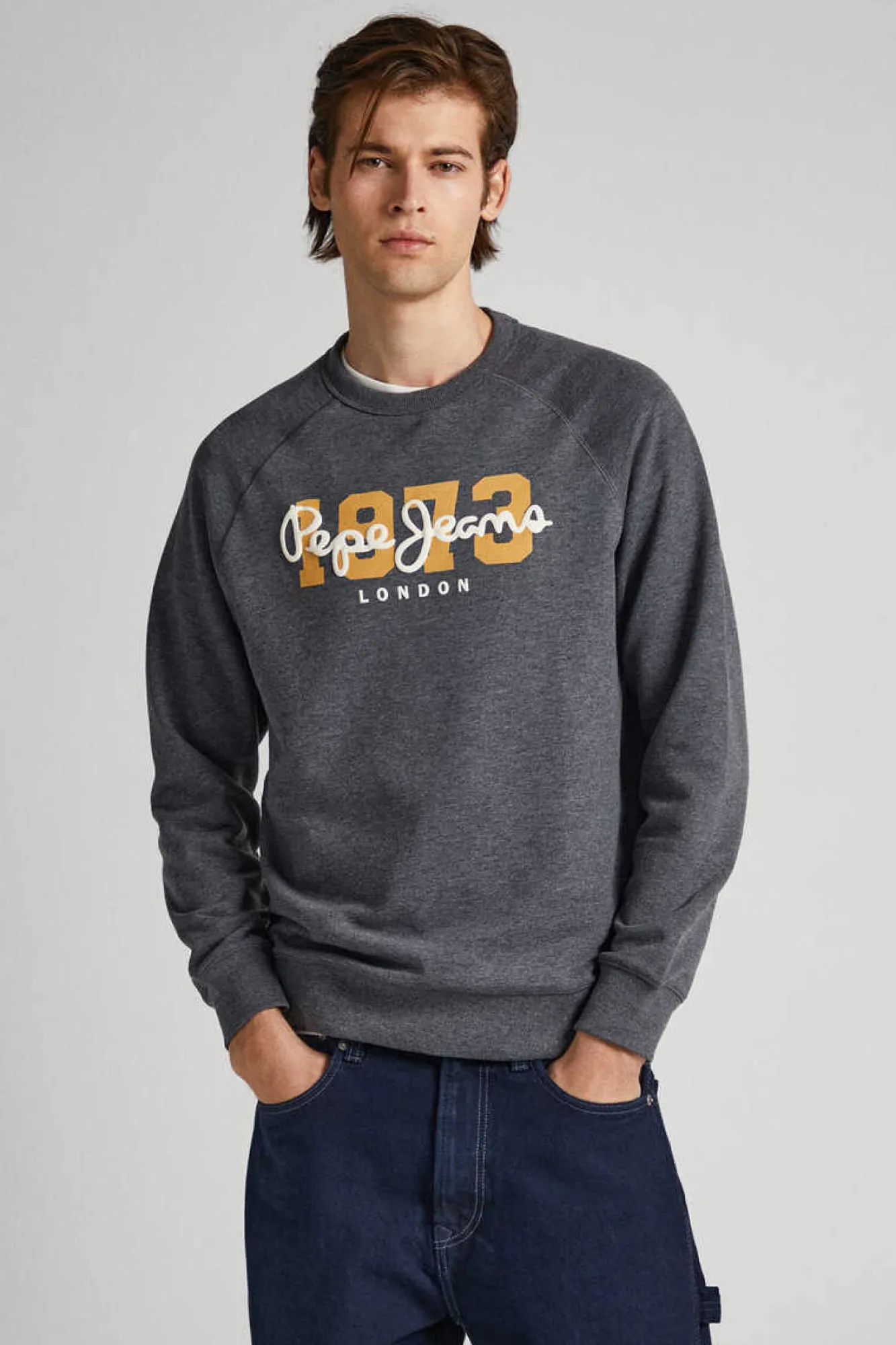 Pepe Jeans Sweatshirt Algodao Logo Estampado Cinza New