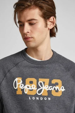 Pepe Jeans Sweatshirt Algodao Logo Estampado Cinza New