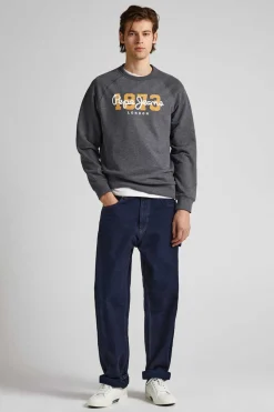 Pepe Jeans Sweatshirt Algodao Logo Estampado Cinza New