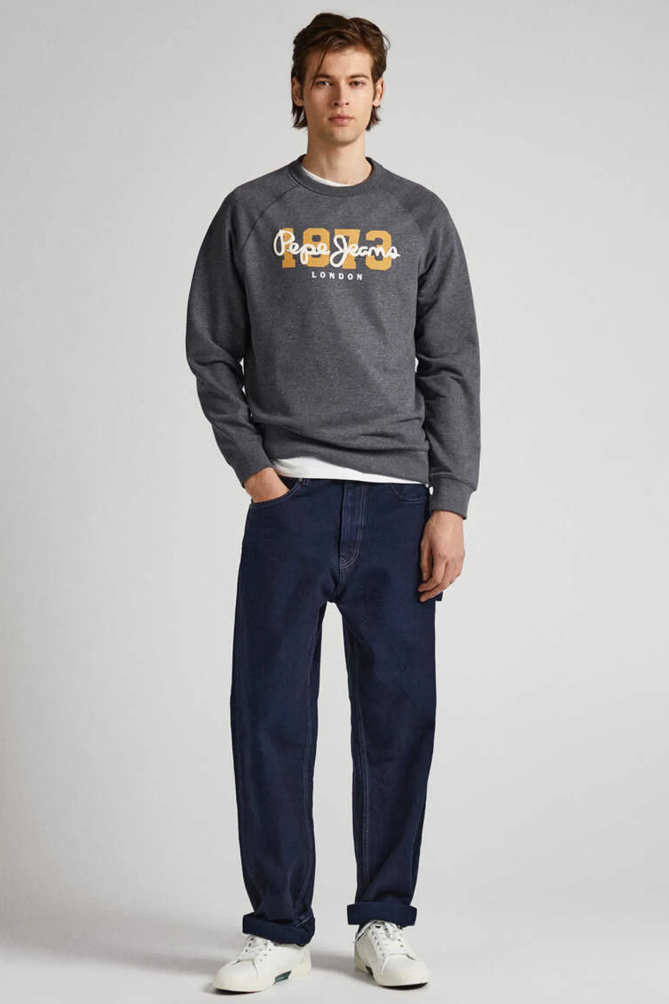 Pepe Jeans Sweatshirt Algodao Logo Estampado Cinza New