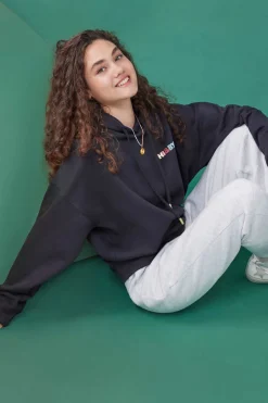 HI&BYE Sweatshirts-Sweatshirt Capuz Felpa Preta Logo Multicolor