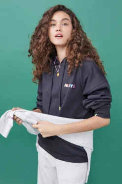 HI&BYE Sweatshirts-Sweatshirt Capuz Felpa Preta Logo Multicolor