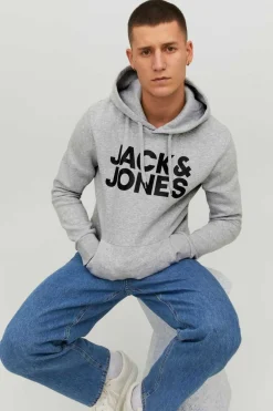 Jack & Jones Sweatshirt Com Capuz Logo Cinza Sale
