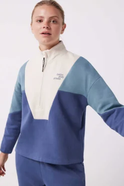 Dash and Stars Sweatshirts-Sweatshirt Com Fecho-Eclair De Algodao Tricolor