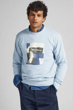 Pepe Jeans Sweatshirt Com Logo No Centro Azul Sale
