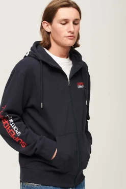 Superdry Sweatshirt De Corte Folgado Com Capuz E Fecho-Eclair Sportswear Marinho Clearance