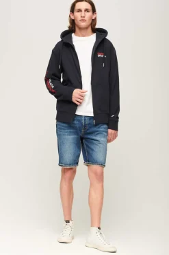 Superdry Sweatshirt De Corte Folgado Com Capuz E Fecho-Eclair Sportswear Marinho Clearance