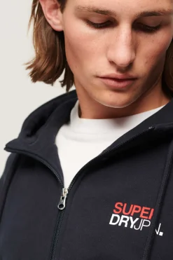 Superdry Sweatshirt De Corte Folgado Com Capuz E Fecho-Eclair Sportswear Marinho Clearance