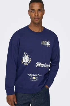 Only & Sons Sweatshirt Estampado Gola Redonda Marinho Best
