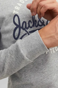 Jack & Jones Sweatshirt Gola Redonda Print Logo Cinzento New