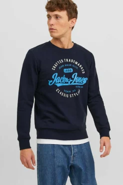 Jack & Jones Sweatshirt Gola Redonda Print Logo Azul Sale