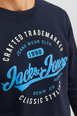 Jack & Jones Sweatshirt Gola Redonda Print Logo Azul Sale