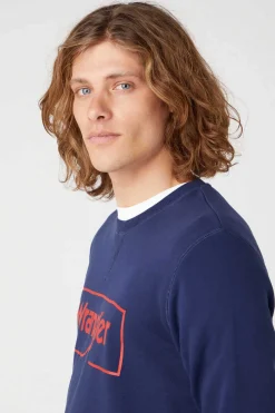 Wrangler Sweatshirt Marinho De Ajuste Regular Azul Clearance