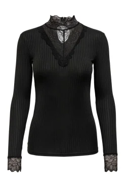 JDY T-Shirts-Top Canelado Detalhe De Renda